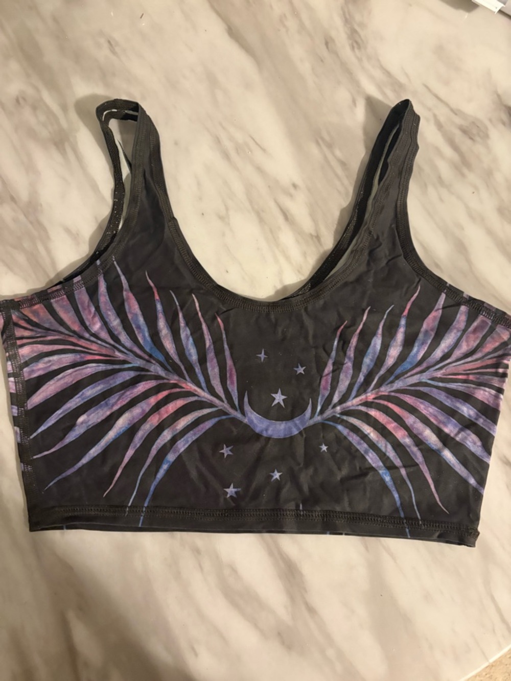 Teeki Dark Grey Crop Bralette with Pastel Moon & Leaf Graphic